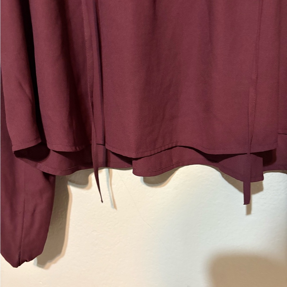 LOFT Burgundy Sheer Dotted-Yoke Long-Sleeve Peasant Top Size S - Picture 3 of 11